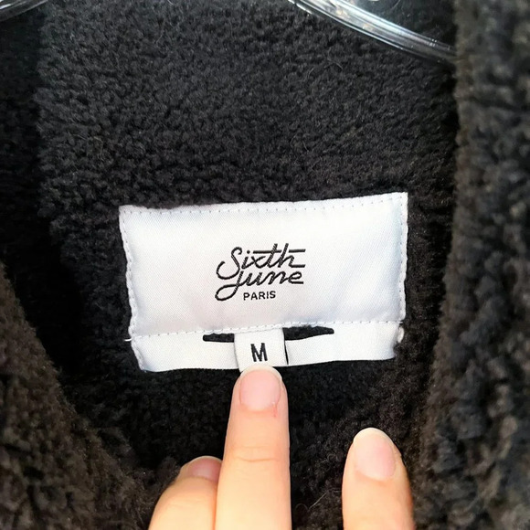 Sixth June Black Faux Shearling Bohemian Full Zip Heavy Moto Jacket M - Picture 7 of 14